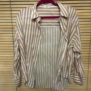 Mango Beige/White Stripe Button Down Shirt